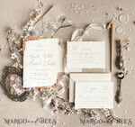WEDDING INVITATIONS Modern Invites Floral Cards Personalised wedding invitation satin ribbon, Elegant wedding invitations, Fine Art Wedding Invitation Suite , Golden deckled edge paper  wedding Invites8
