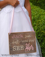 FLOWER GIRL / Page Boy SIGNS rustic Personalised wood wedding sign, Wooden Page boy sign, Wood Engraved flower girl sign, flower girl wedding day sign, rustic wedding decor for flower girl, daddy here comes mummy, here comes the bride  4