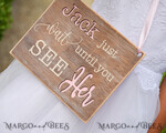 FLOWER GIRL / Page Boy SIGNS rustic Personalised wood wedding sign, Wooden Page boy sign, Wood Engraved flower girl sign, flower girl wedding day sign, rustic wedding decor for flower girl, daddy here comes mummy, here comes the bride  4