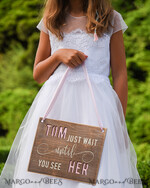 FLOWER GIRL / Page Boy SIGNS rustic Personalised wood wedding sign, Wooden Page boy sign, Wood Engraved flower girl sign, flower girl wedding day sign, rustic wedding decor for flower girl, daddy here comes mummy, here comes the bride4
