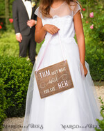FLOWER GIRL / Page Boy SIGNS rustic Personalised wood wedding sign, Wooden Page boy sign, Wood Engraved flower girl sign, flower girl wedding day sign, rustic wedding decor for flower girl, daddy here comes mummy, here comes the bride3