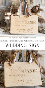 FLOWER GIRL / Page Boy SIGNS rustic Personalised rustic and gold wood wedding sign, Wooden Page boy sign, Wood boho flower girl sign, flower girl wedding day sign, rustic wedding decor for flower girl, here comes the bride 15
