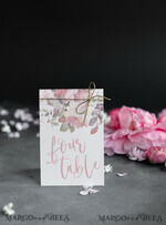 TISCHDEKORATIONSCHILDER   Aquarell Pink Floral Wedding Table Cards, Hochzeitsschilder, Romantische Hochzeitstischnummern, Bearbeitbarer Text, Tischdeko Hochzeitsschild, Elegante personalisierte Tischnummern1