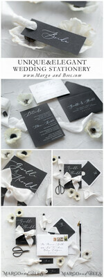 PLACE CARDS / TABLE CARDS Romantic Boho/ Botanical/ Floral Luxury Black Wedding Table Place Cards with White Silk Ribbon, Custom Wording Classy Black Wedding Place Cards,  Romantic Name Tags for Your Wedding Tables5