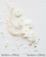 PLACE CARDS / TABLE CARDS Romantic Boho/ Botanical/ Floral Romantic Deckle-Edge Ivory Wedding Place Cards with Silk Ribbon, Elegant Wedding Table Place Cards, Minimalistic Name Tags for Your Wedding Tables, Simple Cards9
