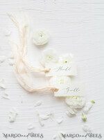 PLACE CARDS / TABLE CARDS Romantic Boho/ Botanical/ Floral Romantic Deckle-Edge Ivory Wedding Place Cards with Silk Ribbon, Elegant Wedding Table Place Cards, Minimalistic Name Tags for Your Wedding Tables, Simple Cards9