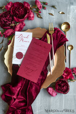 MENU & PROGRAMS romantic Romantic Red And White Wedding Menu, Elegant Handmade Minimalistic Wedding Menu Cards With Monogram Tag and Twine, Luxury Burgundy Wedding Dinner Menu Cards  2