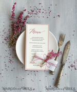 MENU & PROGRAMS romantic Romantic Ecru And Blush Pink Wedding Menu, Elegant Dinner Menu With Heather, Delicate Floral Boho Menu With Vellum And Twine, Unique Minimalistic Wedding Menu  3