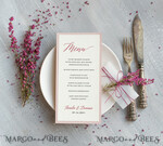 MENU & PROGRAMS romantic Romantic Ecru And Blush Pink Wedding Menu, Elegant Dinner Menu With Heather, Delicate Floral Boho Menu With Vellum And Twine, Unique Minimalistic Wedding Menu  3