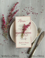 MENU & PROGRAMS romantic Romantic Ecru And Blush Pink Wedding Menu, Elegant Dinner Menu With Heather, Delicate Floral Boho Menu With Vellum And Twine, Unique Minimalistic Wedding Menu  3