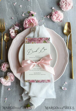MENU & PROGRAMS romantic Chic Blush Pink And Ivory Wedding Menu, Boho Floral Wedding Menu Cards With Pink Ribbon, Romantic Pastel Wedding Dinner Menu, Simple Peony Handmade Wedding Menu3
