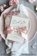 MENU & PROGRAMS romantic Chic Blush Pink And Ivory Wedding Menu, Boho Floral Wedding Menu Cards With Pink Ribbon, Romantic Pastel Wedding Dinner Menu, Simple Peony Handmade Wedding Menu3