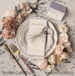 MENU & PROGRAMS romantic Delicate Handmade Lilac Wedding Menu, Elegant Wedding Menus With Lavender, Minimalistic Purple Wedding Menu Cards With Vellum, Modern Dinner Card for Wedding   2