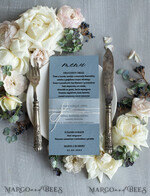 MENU & PROGRAMS romantic Elegant Handmade Dusty Blue Wedding Menu, Chic Modern Dinner Menu Cards with Vellum Belly Band and Twine, Delicate Minimalistic Wedding Menu, Simple Modern Menu1