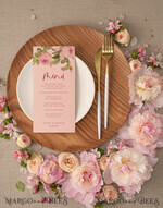 MENU & PROGRAMS romantic Blush Pink Minimalist Wedding Menu, Pink Boho Floral Wedding Menu, Handmade Greenery Menu, Watercolor Soft Blush Pink Flowers, Simple Flower Wedding Dinner Menu1