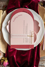 MENU & PROGRAMS romantic Arch Wedding Menu, Minimalist Blush Pink & Red Menu with Vellum Place Card and Golden Twine, Modern Arched Dinner Menu Cards, Handmade Simple Geometric Menu    2