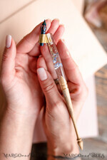 WOODEN PENHOLDERS Wood and resin English Oblique Pen, Handmade resin forget me not flowers Wooden Antique Dip Pen, Wood Oblique Calligraphy Pen Holder, perfect gift for her, practicing Quill11