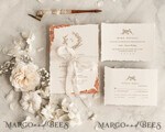 WEDDING INVITATIONS modern calligraphy / fine art Fine Art Ivory Gold Wedding Invitation, Floral Wedding Invitation,Beige floral Invitation suite, Wreath Monogram wedding invitation suite, Deckled Edge Invites8
