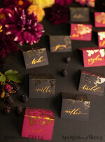 PLACE CARDS / TABLE CARDS calligraphy Luxury Modern Black Place Cards, Elegant Marsala Place Card with Gold printout, Romantic Name Tags For Your Wedding Tables, Calligraphy style Wedding Cards     15
