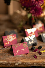 PLACE CARDS / TABLE CARDS calligraphy Luxury Modern Black Place Cards, Elegant Marsala Place Card with Gold printout, Romantic Name Tags For Your Wedding Tables, Calligraphy style Wedding Cards     15