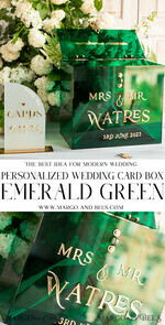 KARTONBOXEN  
 Acrylkartenbox Elegante smaragdgrüne Hochzeitsset Acryl-Kartenbox mit Schloss und Schild für Karten & Geschenke, personalisierte Hochzeitskartenbox, Acryl-Hochzeitskartenbox mit Deckel in Grün.41