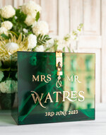 KARTONBOXEN  
 Acrylkartenbox Elegante smaragdgrüne Hochzeitsset Acryl-Kartenbox mit Schloss und Schild für Karten & Geschenke, personalisierte Hochzeitskartenbox, Acryl-Hochzeitskartenbox mit Deckel in Grün.41
