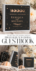 WEDDING GUEST BOOKS Instax Instant Photo Book Photoalbum Wedding Guest Book Personalised with arch mirror sign set, Black Gold Instant Photo Book Boho halloween Instax Wedding Photo Guestbook12