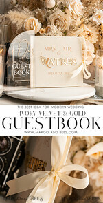 HOCHZEITS-GÄSTEBÜCHER Instax Sofortbildbuch Elfenbein Gold Acryl Hochzeitsgäste Buch personalisiert & Signaturset, Samt Sofortbildbuch Boho Elegantes Instax Hochzeitsfoto Gästebuch25