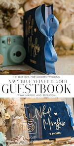 HOCHZEITS-GÄSTEBÜCHER Instax Sofortbildbuch Marinblaues Gold Acryl-Hochzeitsgastbuch mit personalisiertem Signaturset, Samt Dunkelblau Sofortbildbuch Boho Elegantes Instax Hochzeitsfoto-Gästebuch21