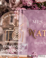 HOCHZEITS-GÄSTEBÜCHER Instax Sofortbildbuch Mauve Gold Acryl Hochzeitsgästebuch personalisiert und Unterschriften-Set, Samt staubige Rose Sofortfoto-Buch Boho elegant Instax Hochzeitsfoto Gästebuch, MvS14