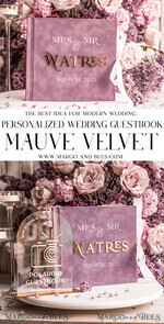 HOCHZEITS-GÄSTEBÜCHER Instax Sofortbildbuch Mauve Gold Acryl Hochzeitsgästebuch personalisiert und Unterschriften-Set, Samt staubige Rose Sofortfoto-Buch Boho elegant Instax Hochzeitsfoto Gästebuch, MvS14