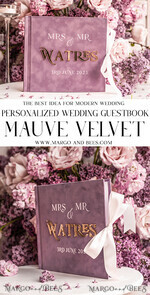HOCHZEITS-GÄSTEBÜCHER Instax Sofortbildbuch Mauve Gold Acryl Hochzeitsgästebuch personalisiert und Unterschriften-Set, Samt staubige Rose Sofortfoto-Buch Boho elegant Instax Hochzeitsfoto Gästebuch, MvS14