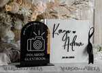 HOCHZEITS-GÄSTEBÜCHER Instax Sofortbildbuch Schwarz & Weiß Terrakotta Gold Acryl Hochzeitsgästebuch personalisiert & Unterschriften-Set, Samt elegantes Sofortfoto-Buch Boho Elegantes Instax Hochzeitsfoto-Gästebuch20