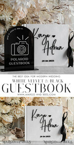 HOCHZEITS-GÄSTEBÜCHER Instax Sofortbildbuch Schwarz & Weiß Terrakotta Gold Acryl Hochzeitsgästebuch personalisiert & Unterschriften-Set, Samt elegantes Sofortfoto-Buch Boho Elegantes Instax Hochzeitsfoto-Gästebuch20