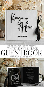 HOCHZEITS-GÄSTEBÜCHER Instax Sofortbildbuch Schwarz & Weiß Terrakotta Gold Acryl Hochzeitsgästebuch personalisiert & Unterschriften-Set, Samt elegantes Sofortfoto-Buch Boho Elegantes Instax Hochzeitsfoto-Gästebuch20