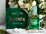 HOCHZEITS-GÄSTEBÜCHER Instax Sofortbildbuch Smaragdgrünes Acryl- und Samt-Hochzeitsgästebuch personalisiert & Unterschriften-Set, elegante Grünpflanzen Sofortbildbuch Boho Elegantes Instax-Gästebuch, sGA14