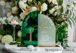 TABLE DECOR SIGNS Acrylic table decor Numbers Acrylic Arch Table Number and menu Combo, Green and Frozen Acrylic gold Sign, Gold Plexi Table Number and Menu Combo Luxury Wedding Table Decor, Wedding Signage15