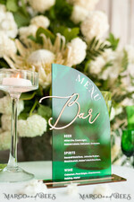 TABLE DECOR SIGNS Acrylic table decor Numbers Acrylic Half Arch Green Bar Menu, Transparent Acryl and gold Bar Menu, Greenery Gold Plexi Drink Bar Menu, Green Luxury Drink Bar Table Decor, Botanical Wedding14