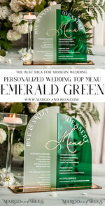 TABLE DECOR SIGNS Acrylic table decor Numbers Acrylic Arch Emerald Green Dessert menu, Green Acrylic gold Candy Bar Sign, Green Gold Plexi Table Arch Menu, Luxury Greenery Wedding Table Decor,10