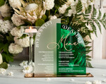 TABLE DECOR SIGNS Acrylic table decor Numbers Acrylic Arch Emerald Green Dessert menu, Green Acrylic gold Candy Bar Sign, Green Gold Plexi Table Arch Menu, Luxury Greenery Wedding Table Decor,10