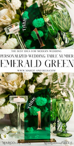 TABLE DECOR SIGNS Acrylic table decor Numbers Acrylic Half Arch Green Table Numbers, Green Acrylic and gold table numbers, Emerald Green Gold Plexi Table Numbers,  Luxury Wedding Table Decor, Wedding Sign20