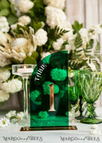 TABLE DECOR SIGNS Acrylic table decor Numbers Acrylic Half Arch Green Table Numbers, Green Acrylic and gold table numbers, Emerald Green Gold Plexi Table Numbers,  Luxury Wedding Table Decor, Wedding Sign20