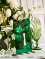 TABLE DECOR SIGNS Acrylic table decor Numbers Acrylic Half Arch Green Table Numbers, Green Acrylic and gold table numbers, Emerald Green Gold Plexi Table Numbers,  Luxury Wedding Table Decor, Wedding Sign20