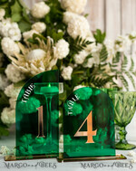 TABLE DECOR SIGNS Acrylic table decor Numbers Acrylic Half Arch Green Table Numbers, Green Acrylic and gold table numbers, Emerald Green Gold Plexi Table Numbers,  Luxury Wedding Table Decor, Wedding Sign20