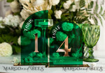 TABLE DECOR SIGNS Acrylic table decor Numbers Acrylic Half Arch Green Table Numbers, Green Acrylic and gold table numbers, Emerald Green Gold Plexi Table Numbers,  Luxury Wedding Table Decor, Wedding Sign20
