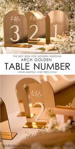 TABLE DECOR SIGNS Acrylic table decor Numbers Acrylic Arch Table Numbers, Mirror Gold Acrylic Sign, Gold Plexi Table Numbers, Luxury Wedding Table Decor, Wedding Signage Golden Mirror Table Numbers15
