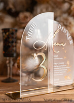TISCHDEKORATIONSCHILDER   Acryl Tischdekoration Zahlen Acryl Halbbogen Tischnummer und Menü-Kombination, klare und gefrorene Acryl-Goldschild, Gold Plexi Tischnummer und Menü-Kombination Luxus Hochzeits Tischdekoration, Hochzeit Beschilderung22