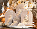 TABLE DECOR SIGNS Acrylic table decor Numbers Acrylic Arch Cappuccino Table Menu, Clear Acrylic And Gold Sign, Nude Gold Plexi Table Numbers, Tan Luxury Wedding Table Decor, Earthy Wedding Signage Golden Mirror Table Numbers25