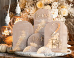 TABLE DECOR SIGNS Acrylic table decor Numbers Acrylic Arch Cappuccino Table Menu, Clear Acrylic And Gold Sign, Nude Gold Plexi Table Numbers, Tan Luxury Wedding Table Decor, Earthy Wedding Signage Golden Mirror Table Numbers25