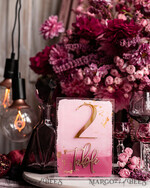 TABLE DECOR SIGNS Acrylic table decor Numbers Pale Pink Ombre Mauve Acrylic Table Numbers, Dusty Rose Acrylic & gold Sign, Gold Plum Plexi Table Numbers, Luxury Purple Wedding Table Decor,3D Wedding Signage16